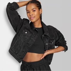 Wild Fable Black Cropped Denim Wash Trucker Jacket
